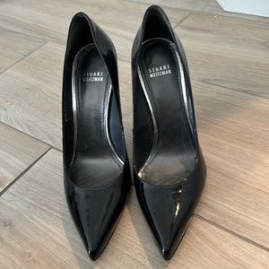 Stuart Weitzman black stiletto patent leather pointy toe pumps 9.5